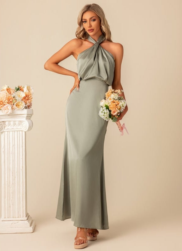 Robe Chic Satinée Sage - gallery 2