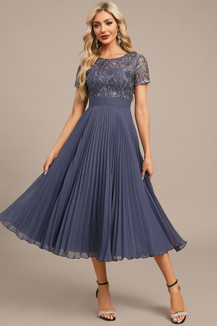 Robe Chic Élégance Plissée Bleu - gallery 2