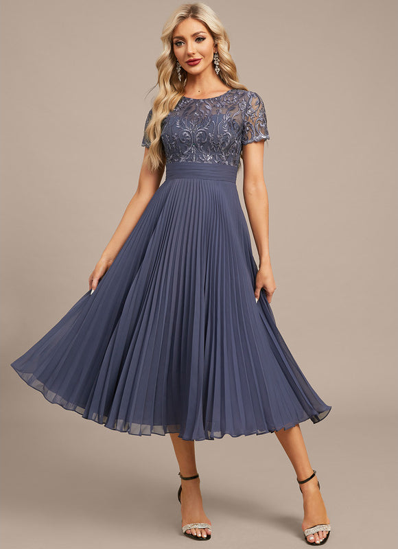 Robe Chic Élégance Plissée Bleu - gallery 2