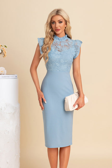 Robe Chic Midi Bleu Dentelle - gallery 5