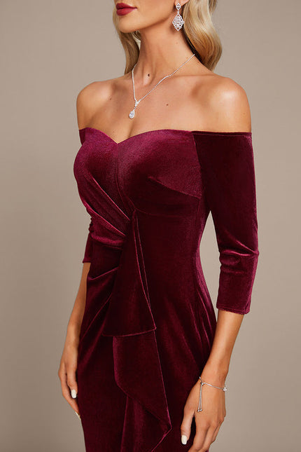 Robe Chic Velours Bordeaux Élégant - gallery 1
