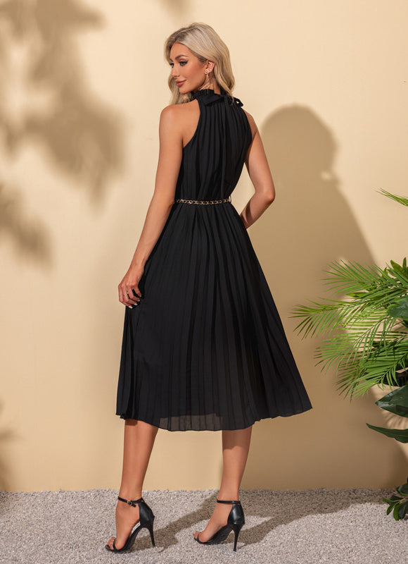 Robe Chic Plissée Noire Élégante - gallery 3