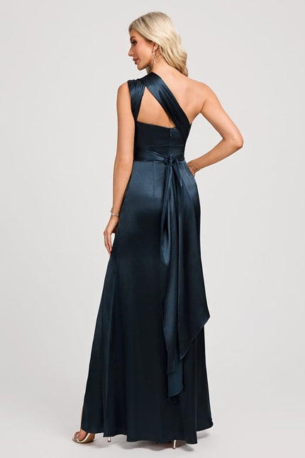 Robe Chic Élégance Satinée Marine - gallery 9