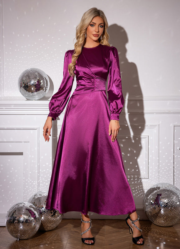 Robe Chic Satinée Violette Élégante - gallery 3