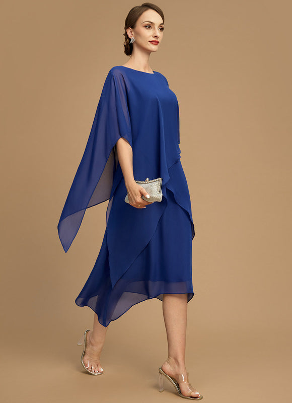 Robe Chic Bleu Royal Asymétrique Mousseline - gallery 3