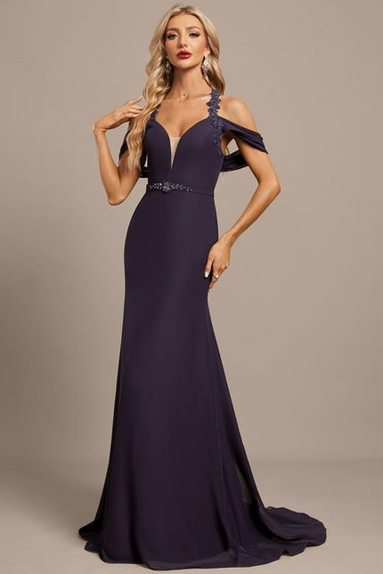 Robe Chic Bleu Nuit Décolleté Épaules Dénudées - gallery 2