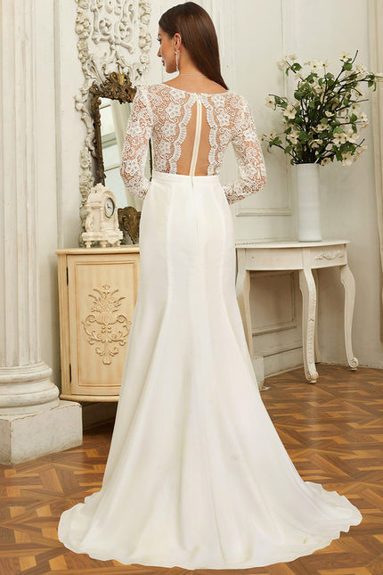 Robe Chic Blanche Dentelle Col V - gallery 4