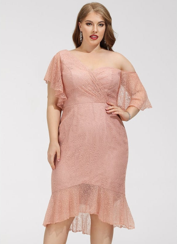 Robe Chic Rose Pâle Dentelle Décolleté - gallery 7