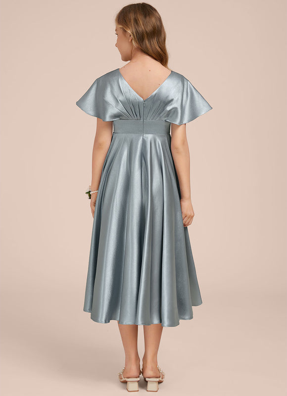 Robe Chic Satin Bleu Profond - gallery 1