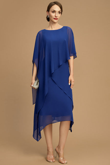 Robe Chic Bleu Royal Asymétrique Mousseline - gallery 1