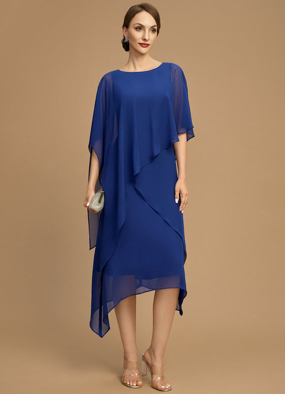 Robe Chic Bleu Royal Asymétrique Mousseline - gallery 1