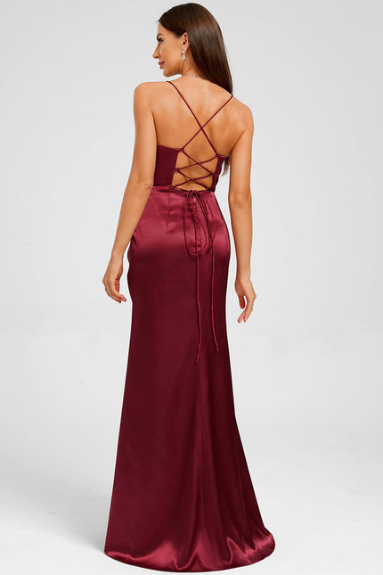 Robe Chic Satinée Bordeaux Élégante - gallery 2