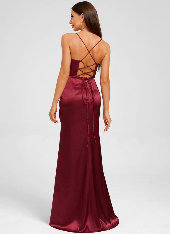 Robe Chic Satinée Bordeaux Élégante - gallery 2