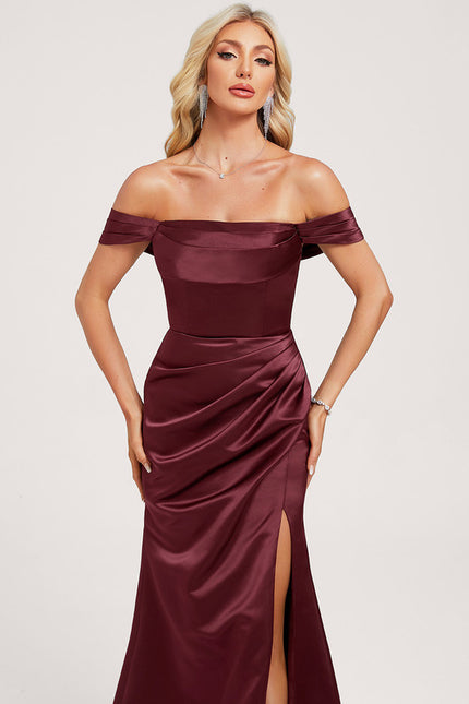 Robe Chic Satin Bordeaux Ajustée - gallery 3