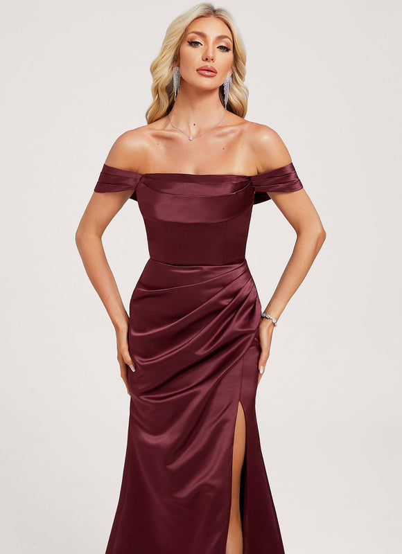 Robe Chic Satin Bordeaux Ajustée - gallery 3