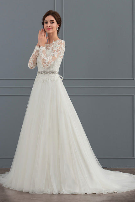 Robe Chic Blanche Col Rond Dentelle - gallery 2