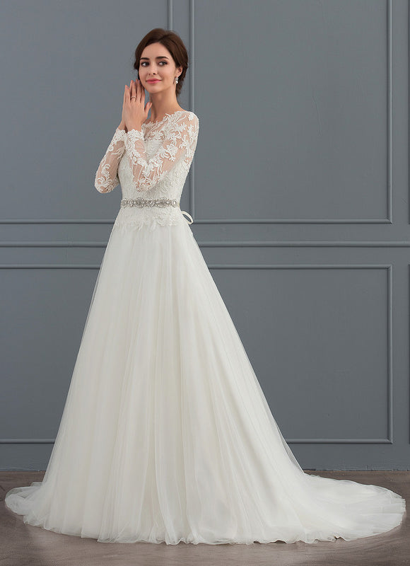 Robe Chic Blanche Col Rond Dentelle - gallery 2