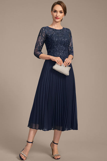 Robe Chic Bleu Élégant Plissé - gallery 4