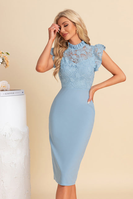 Robe Chic Midi Bleu Dentelle
