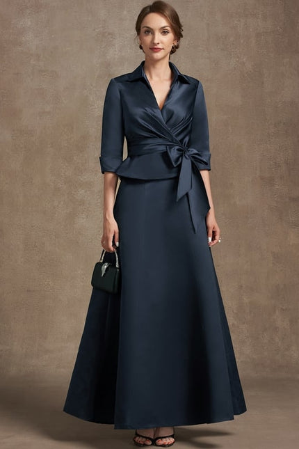 Robe Chic Bleu Marine Satinée