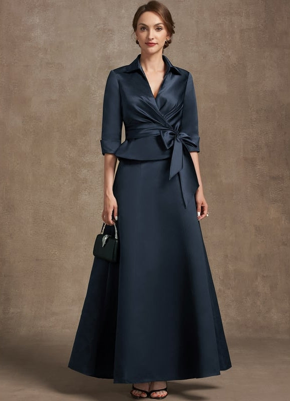 Robe Chic Bleu Marine Satinée