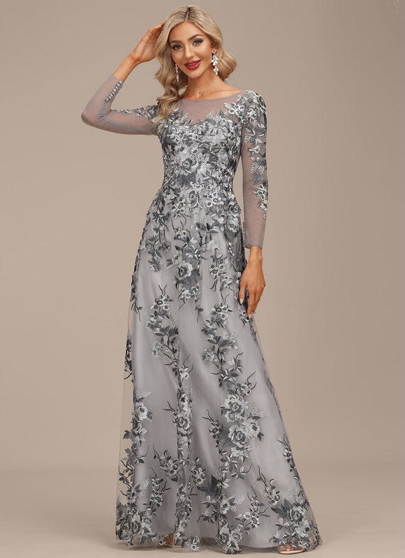 Robe Chic Élégance Florale Grise - gallery 6