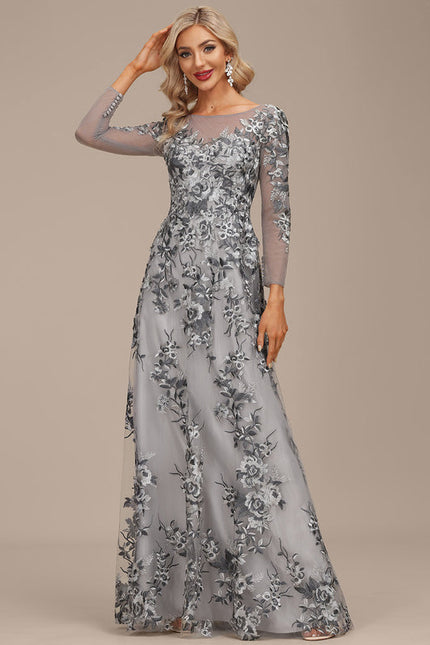 Robe Chic Élégance Florale Grise - gallery 6