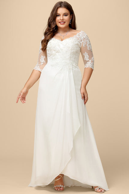 Robe Chic Blanche Dentelle Asymétrique - gallery 7