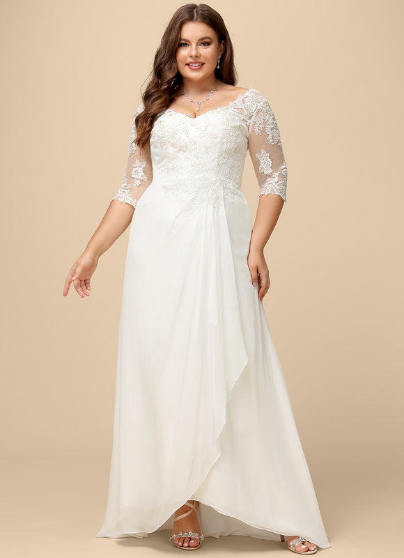 Robe Chic Blanche Dentelle Asymétrique - gallery 7