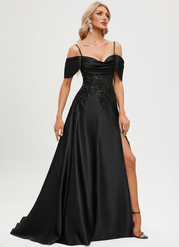 Robe Chic Satin Noir Élégant - gallery 7