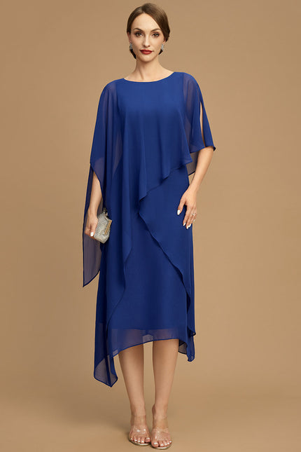 Robe Chic Bleu Royal Asymétrique Mousseline