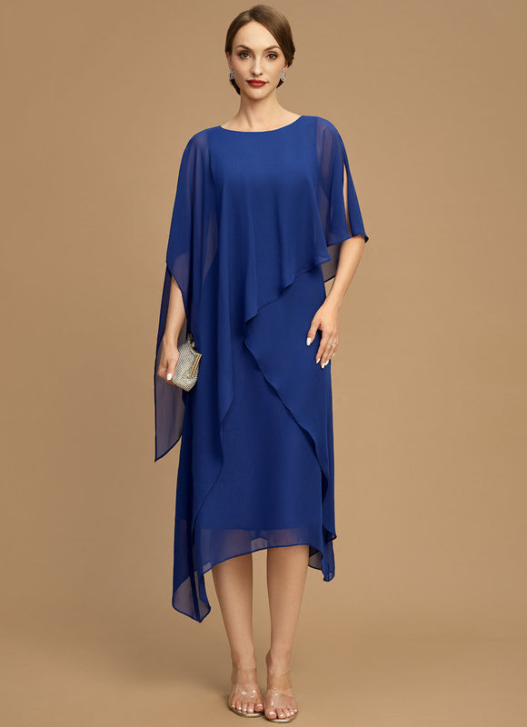 Robe Chic Bleu Royal Asymétrique Mousseline