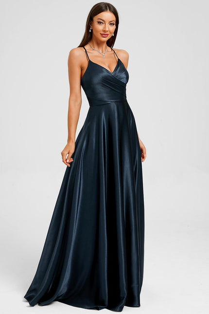 Robe Chic Satin Bleue Élégante - gallery 5