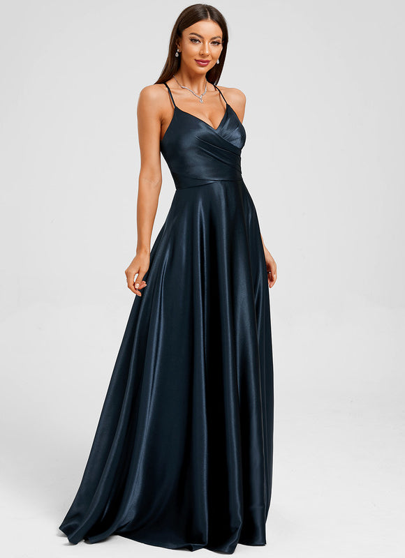 Robe Chic Satin Bleue Élégante - gallery 5