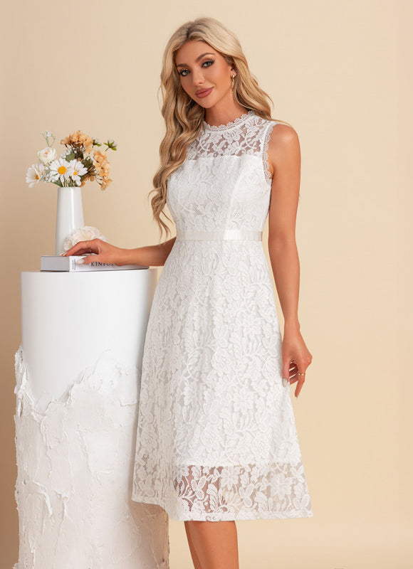 Robe Chic Midi Dentelle Blanche - gallery 6