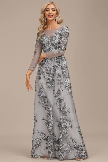 Robe Chic Élégance Florale Grise - gallery 5