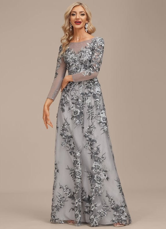 Robe Chic Élégance Florale Grise - gallery 5