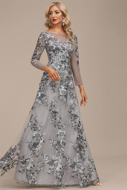 Robe Chic Élégance Florale Grise
