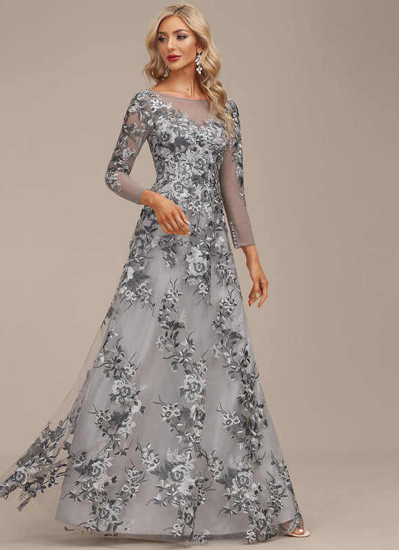 Robe Chic Élégance Florale Grise