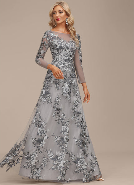 Robe Chic Élégance Florale Grise