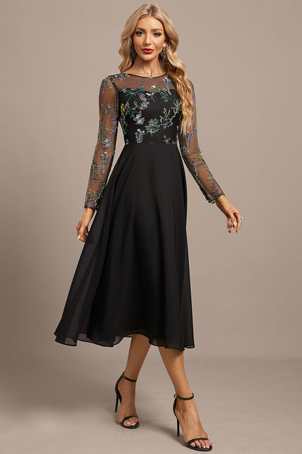 Robe Chic Élégance Florale Noir - gallery 4