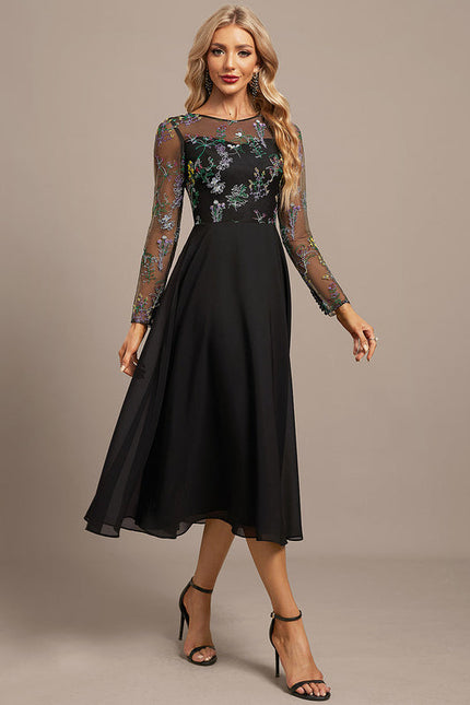 Robe Chic Élégance Florale Noir - gallery 4