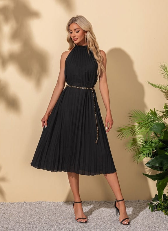 Robe Chic Plissée Noire Élégante