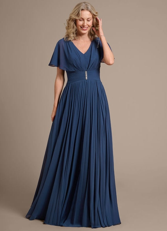 Robe Chic Longue Plissée Marine - gallery 5