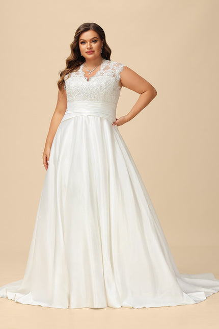 Robe Chic Blanche En Satin Avec Traîne - gallery 6