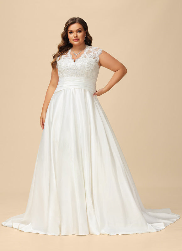 Robe Chic Blanche En Satin Avec Traîne - gallery 6