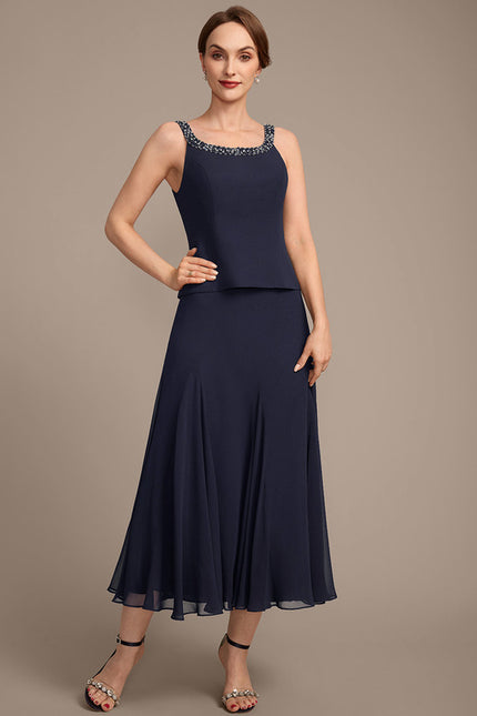 Robe Chic Ensemble Élégant Marine - gallery 6