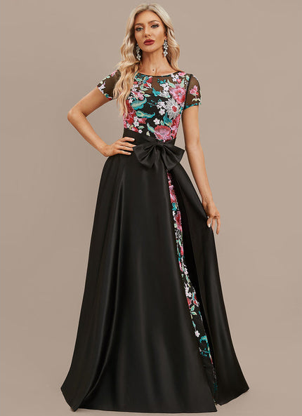 Robe Chic Noir Floral Satin