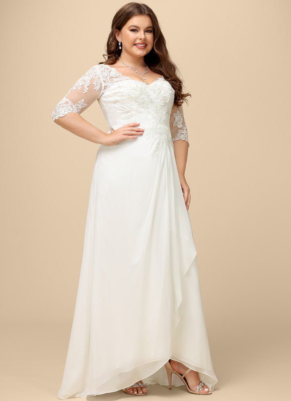 Robe Chic Blanche Dentelle Asymétrique - gallery 8