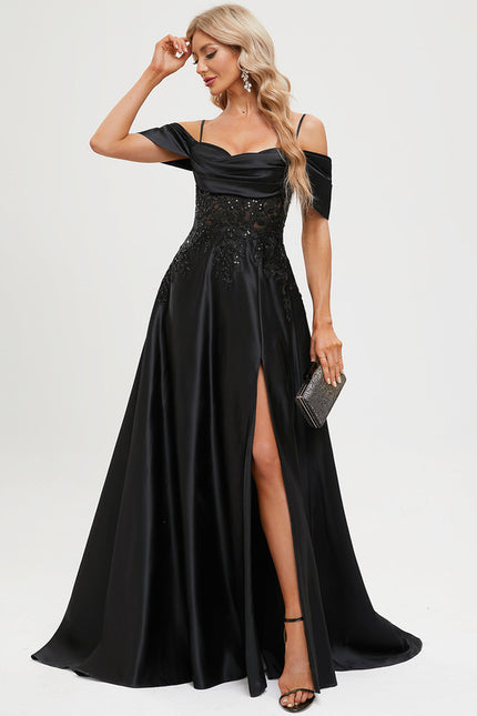 Robe Chic Satin Noir Élégant - gallery 3